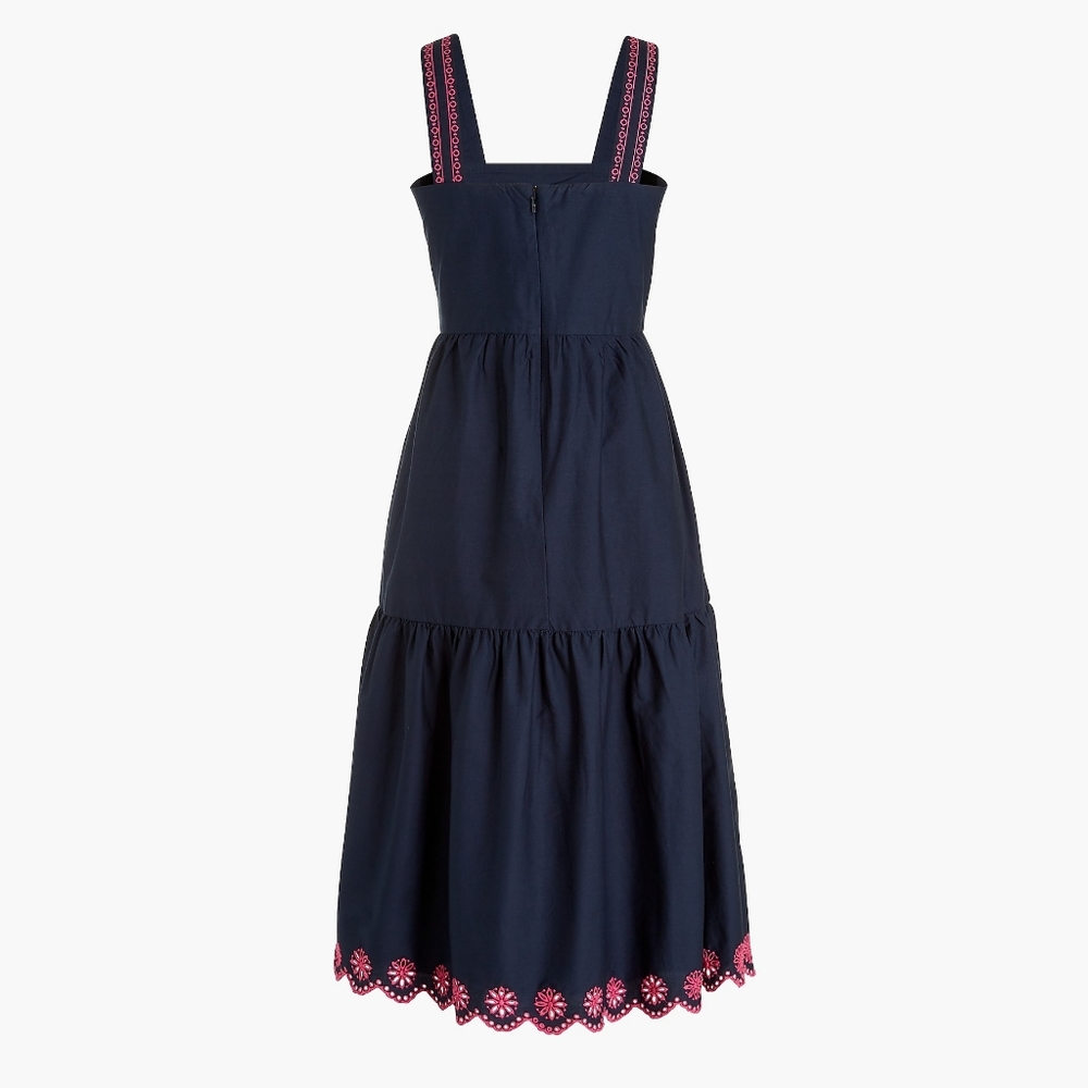 New! J Crew size 4 Embroidered Scalloped Tiered Dress Navy Blue NWT - Picture 6 of 15